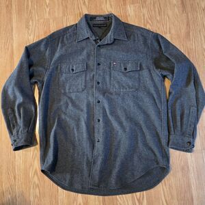 Tommy Hilfiger Men’s M Wool Blend Flannel Shirt Gray Button Up Pocket
